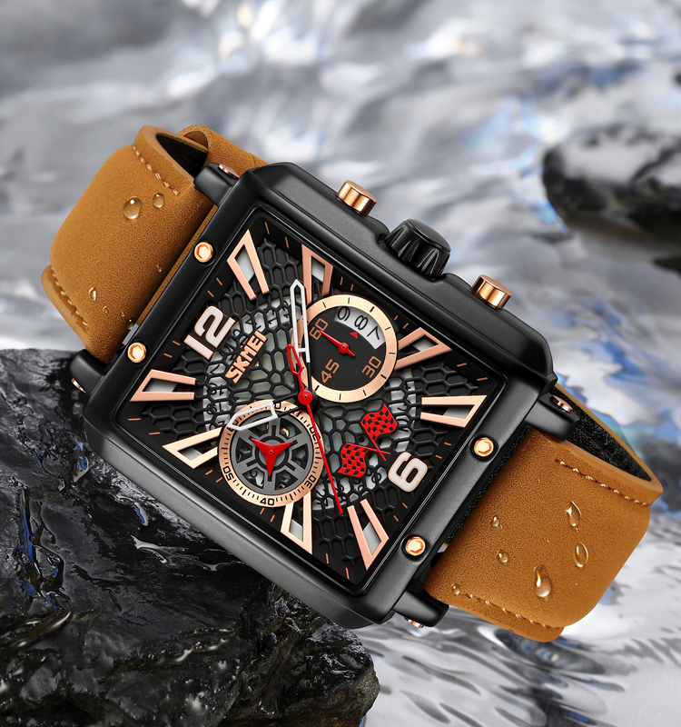 SKMEI 9340 Kuarsa jam tangan quartz movt watch price rectangular case watch with leather strap for men