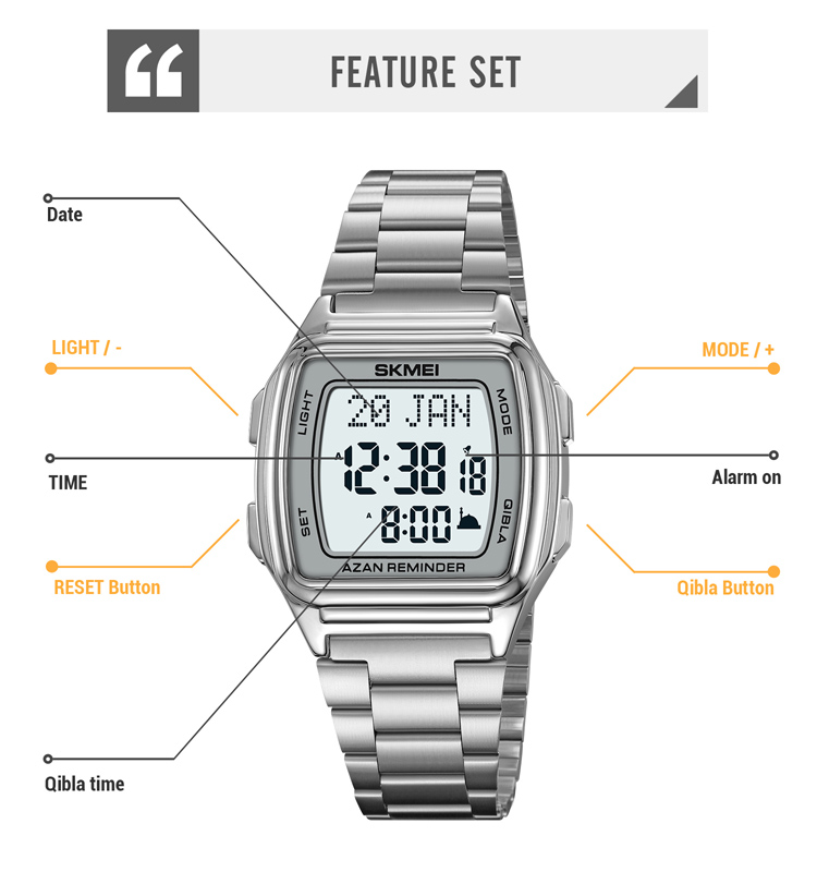 SKMEI 2240 Bookmark Qibla Direction Compass Watch Worship Muslim Azan Clock Watch for Men