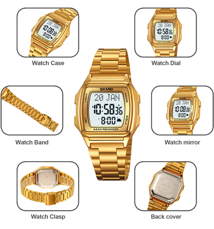 SKMEI 2240 Bookmark Qibla Direction Compass Watch Worship Muslim Azan Clock Watch for Men