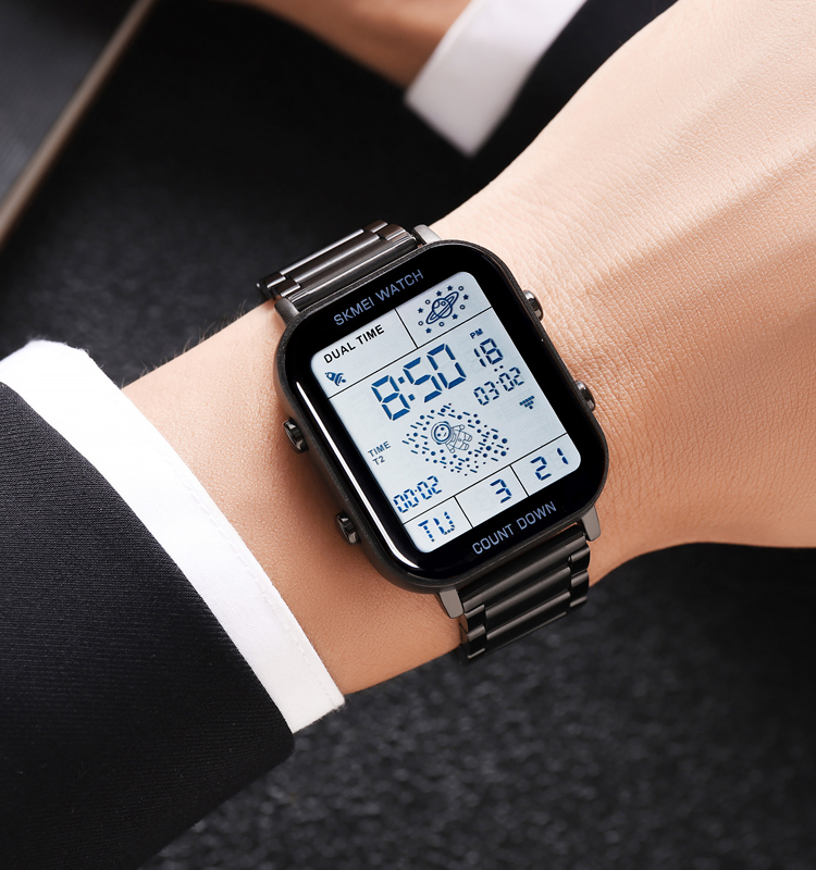 SKMEI 2301 Top grade 3atm square watch case waterproof stainless steel back water resistant digital watch large screen modern men's watch