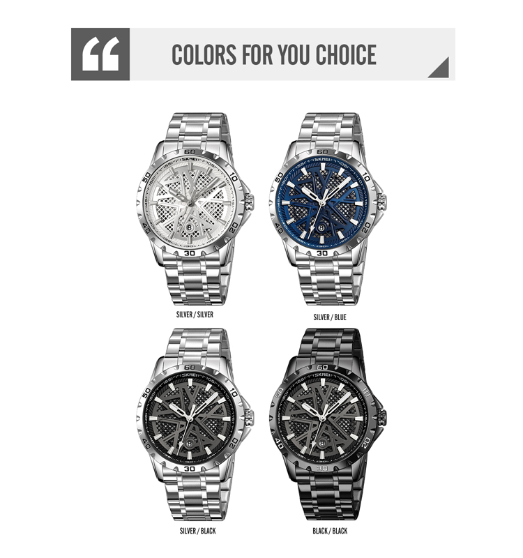 SKMEI 9337 Men's Simple Skeleton Quartz Watch Custom Lookworld Fashion  Printed Waterproof Business Style Stainless Steel Perfect