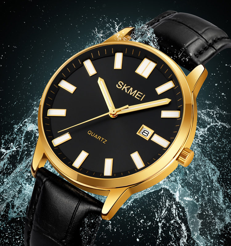SKMEI 2252 Men's Luxury Wrist Watch with Japanese Movement Custom Logo Leather Band Analog Display with Glass Case