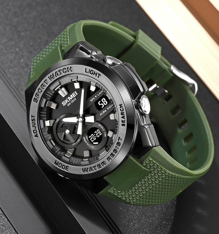 SKMEI 2105  5 Daily alarms dual time analog digital watches relojes sport men watch waterproof chrono shock resistant