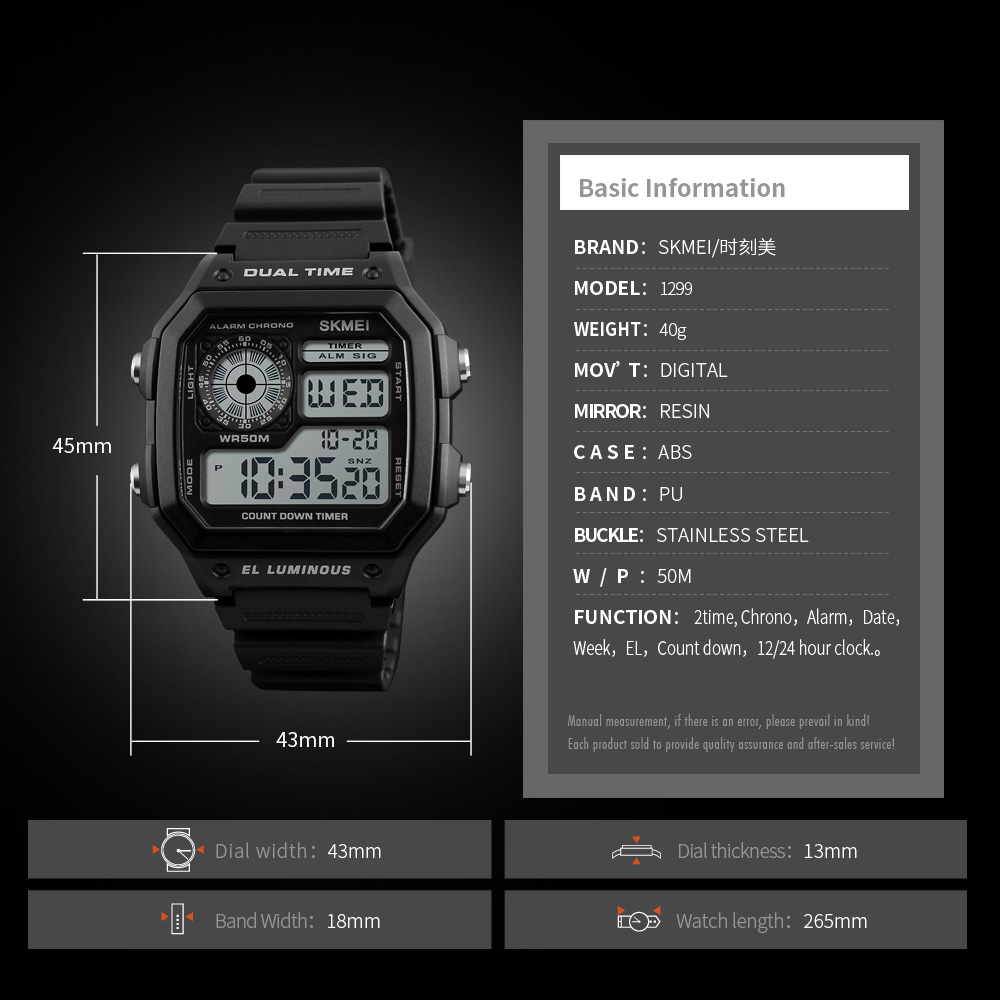 Skmei 1299 LED Deportivos Crongrafo Digital Display Waterproof Analog Men Watch Male Sport Relojes Watch for Boys