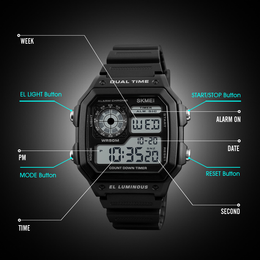 Skmei 1299 LED Deportivos Crongrafo Digital Display Waterproof Analog Men Watch Male Sport Relojes Watch for Boys