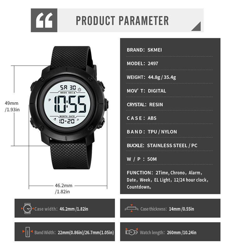 Skmei 2497 Roj Luxury Digital Display Plastic Strap Watch for Children Waterproof ABS Case Wear-Resistant for Outdoor Sports Hot